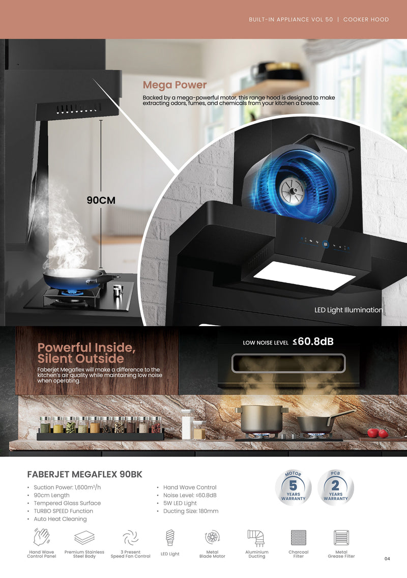 Faber Hud Dapur Built-In Hood FABERJET MEGAFLEX 90BK