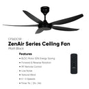 Khind Kipas Siling ZenAir 56"Ceiling Fan Remote Control CF56DC5R CF56DC6RL( Matt Black ) kipas siling