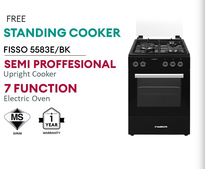 Faber Dapur Berdiri dengan Ketuhar 50L Free Standing Gas Cooker With Electric Oven FISSO 5583E/BK