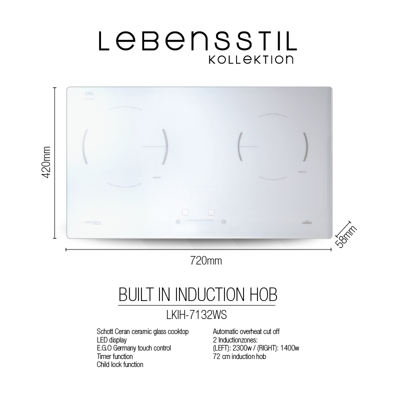 Lebensstil Kollektion Built in Induction Hob White Series LKIH-7132WS