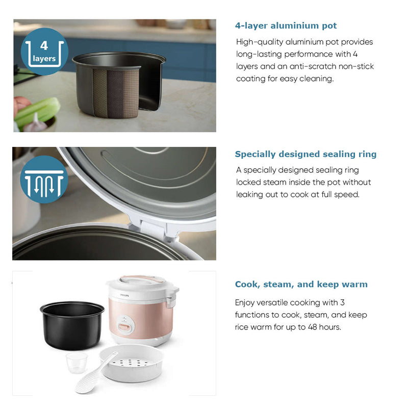 Philips 1.8L Jar Rice Cooker HD3008/30 (Grey) / HD3008/31 (Peach)