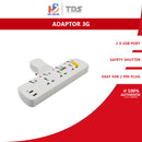 TDS  Penyambung Plug Adaptor 3G With 2 USB Port ES-T83-2U2A