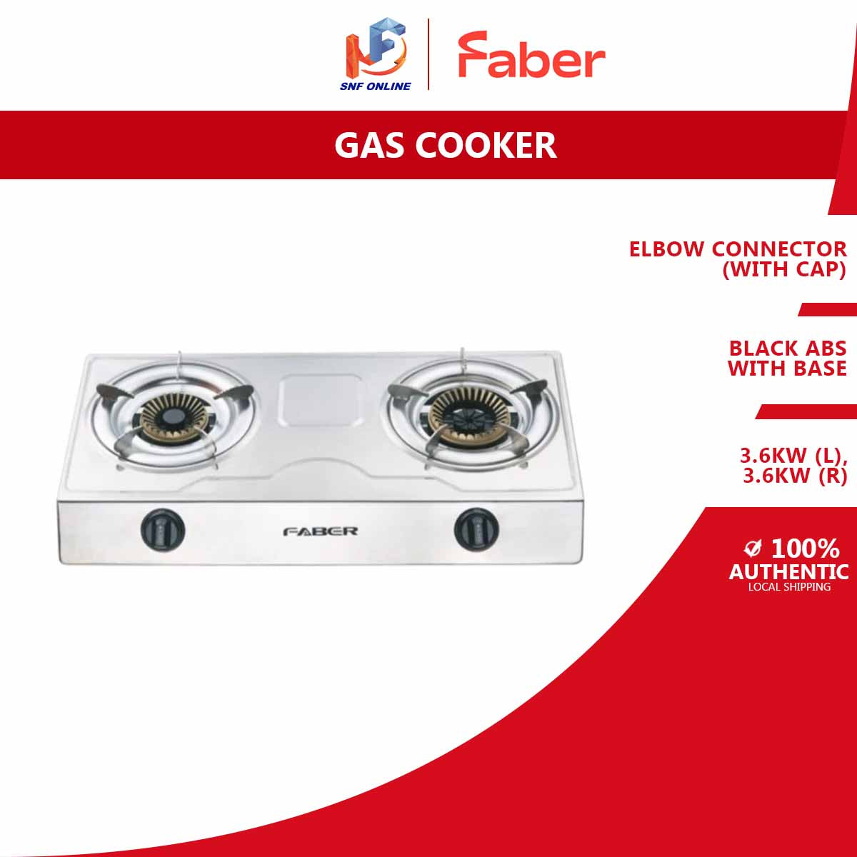 Faber Casa Series Stainless Steel 2 Burners Gas Stove Gas Cooker FS CA