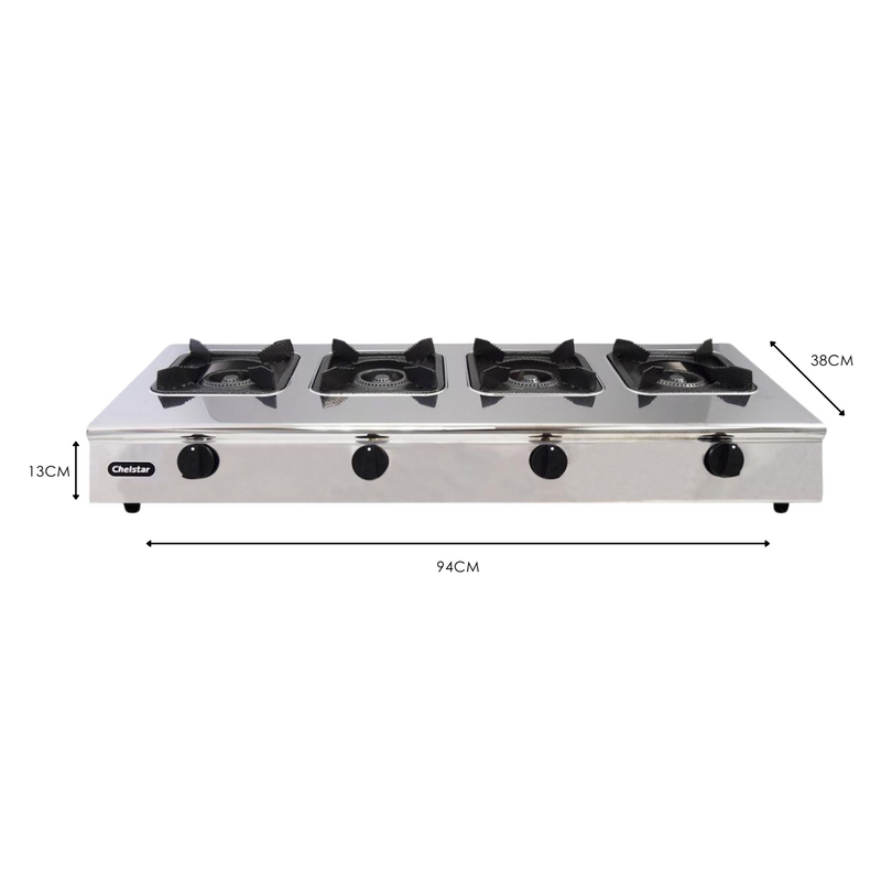 Chelstar Stainless Steel Commercial 4 Burner Gas Stove CGC-411