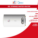 Midea Pemanas Air Elektrik Berpenyimpanan Electric Storage Water Heater 30L MSH-30VH