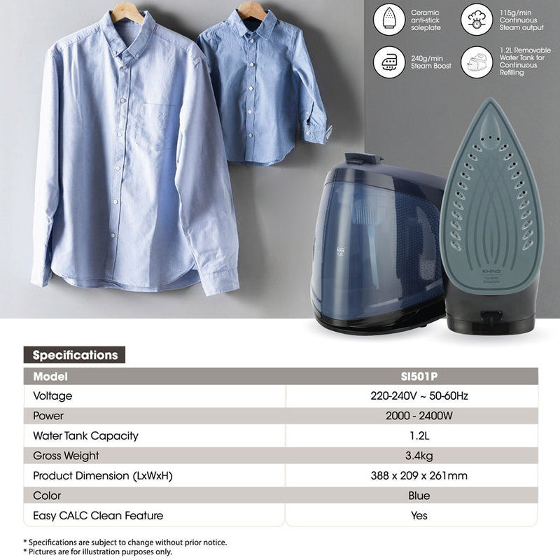 Khind Steam Generator Iron Ceramic Anti-Stick Soleplate SI501P