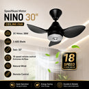 Rezo 30'' NINO 3 Blade Ceiling Fan DC Motor With Remote Control NINO-30 (Matt Black)