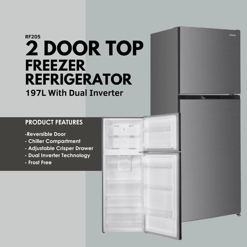 Khind 2 Door Inverter Refrigerator (197L) RF205