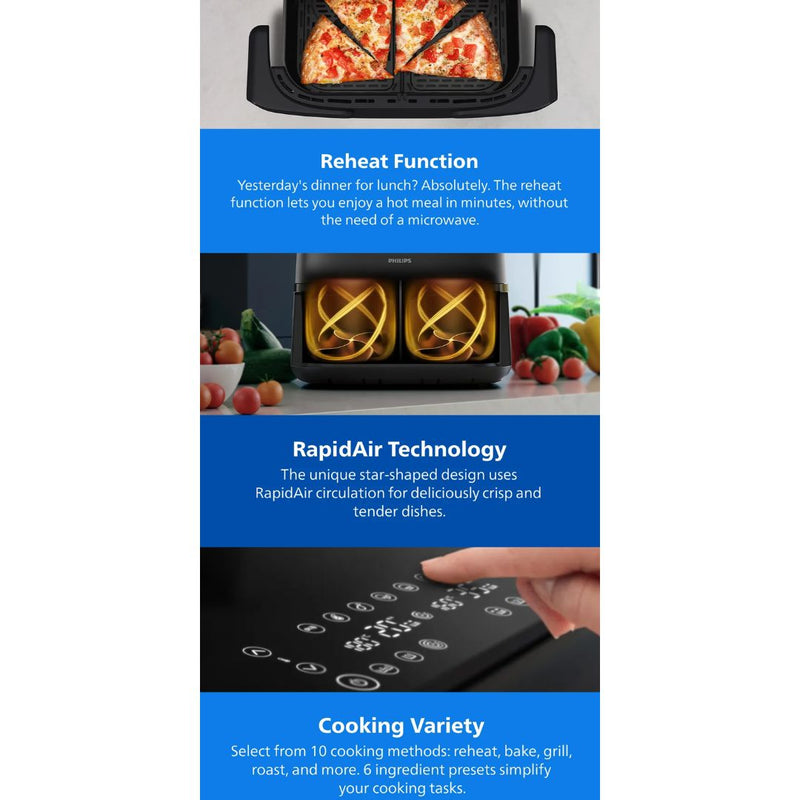 Philips Penggoreng Tanpa Minyak Digital Air Fryer with Dual Basket 1000 Series (7.1L) NA150/09