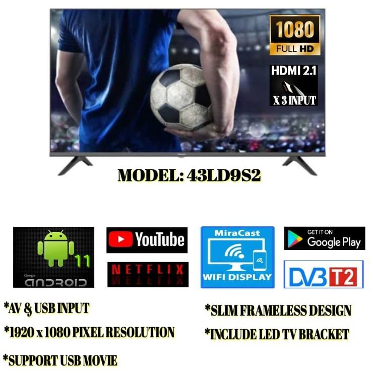 Aceon 43 LED Smart Android TV Tempered Glass 43LD9S3T