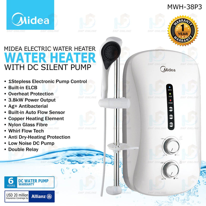 Midea Water Heater with DC Silent Pump MWH-38P3 White / Black