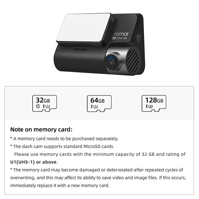 70Mai A800S Dual vision 140 Rear Cam FOV 4K Ultra HD Screen Dash Cam Rear APP Control 24h Night Vision A800 A800S + RC06 + 64GB