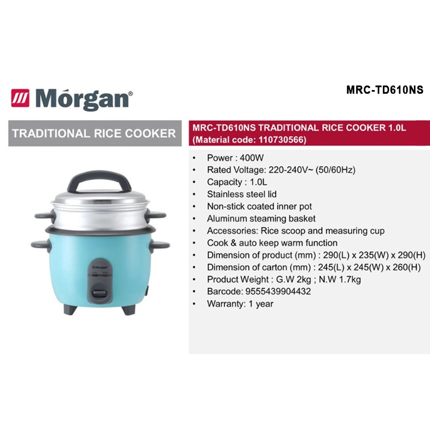 Morgan Rice Cooker 1.0L Periuk nasi MRC-TC10 MRC-TD610NS
