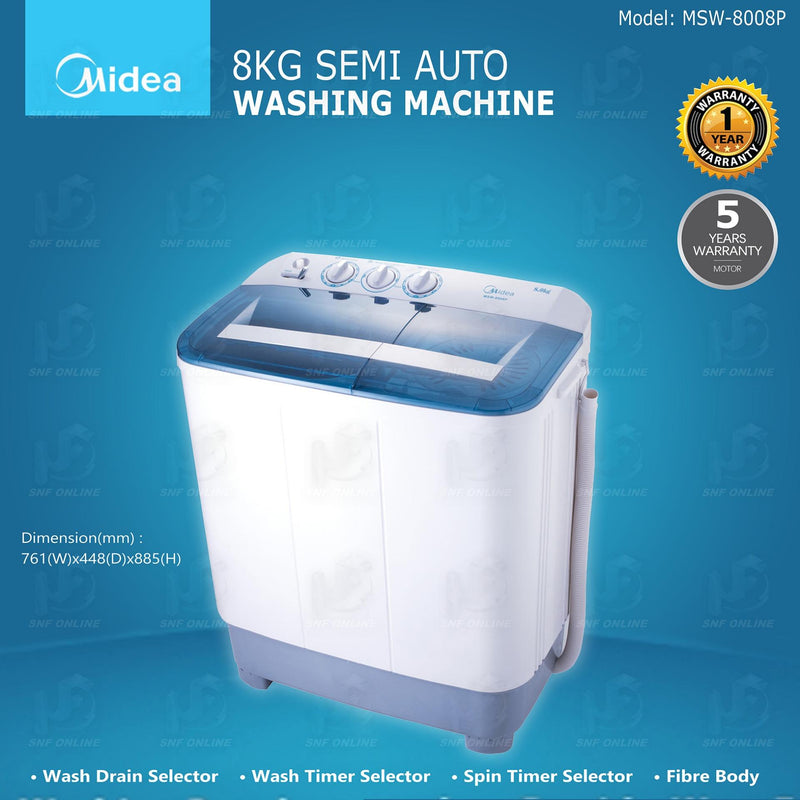 Midea 8Kg Semi auto Washing Machine MSW-8008P