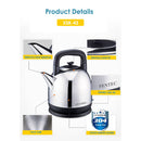 Pentec Cerek Elektrik 4.3L Electric Kettle SUS304 Stainless Steel Body Apple Type Easy Filling XSK-43