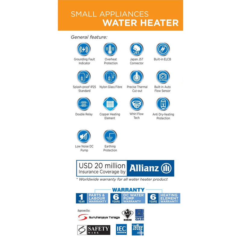 Midea Rain Shower Water Heater with DC Silent Pump MWH-38P3-RS