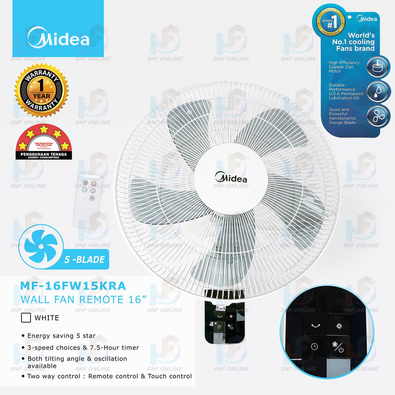 Midea 16’’ Wall Fan 5 Blade with Remote Control MF-16FW15KRA