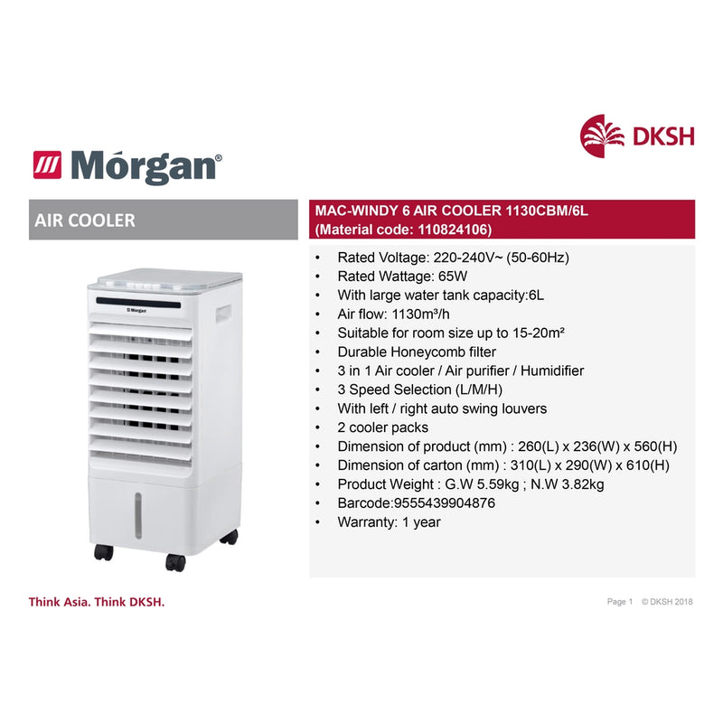 Morgan Air Cooler Penyejuk Udara 6L MAC-WINDY 6 MAC-WINDY6 (New Aug 2020 - Exclusive)