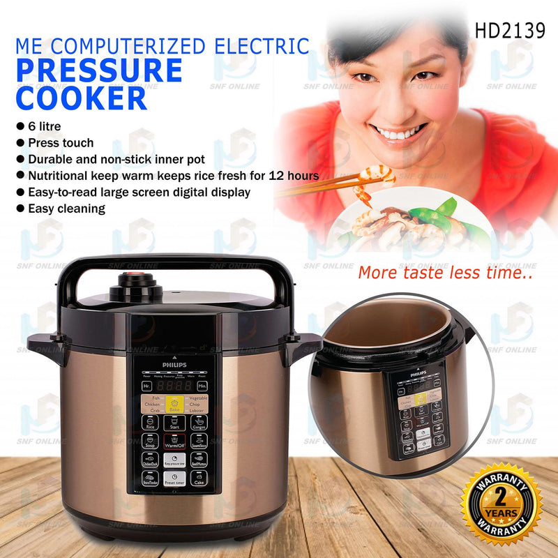 Philips Pressure Cooker 6.0L HD2139 Auto Pressure Release (Free Recipe Book)