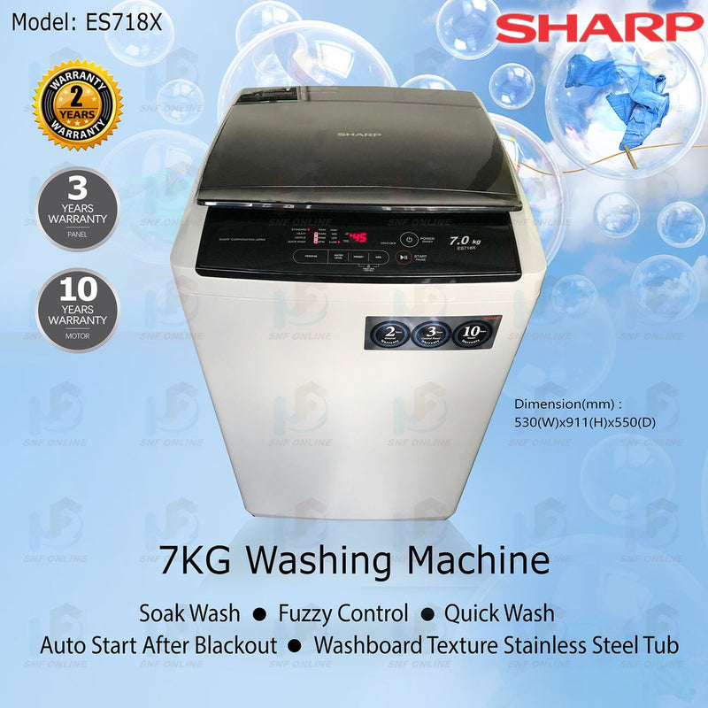 Sharp 7KG Fully Auto Washing Machine Washer ES718X Mesin Basuh Auto