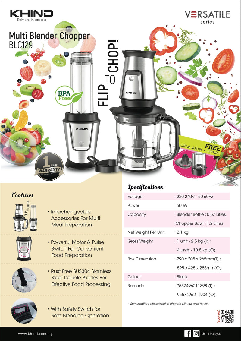 Khind Multi Blender Chopper pengisar BLC129