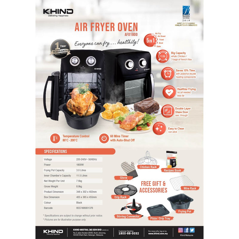 Khind 11.5L Air Fryer Oven AFO1800