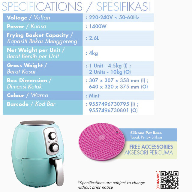 Khind 2.6L Air Fryer Penggoreng Udara ARF26