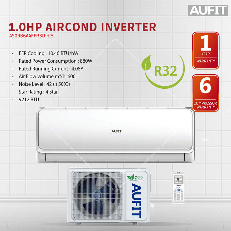 Aufit 1.0HP Aircond Inverter R32 ASW-09B6A4 ASW09B6A4FFR3DI-C5 AS09B6A4FFR3DI-C5