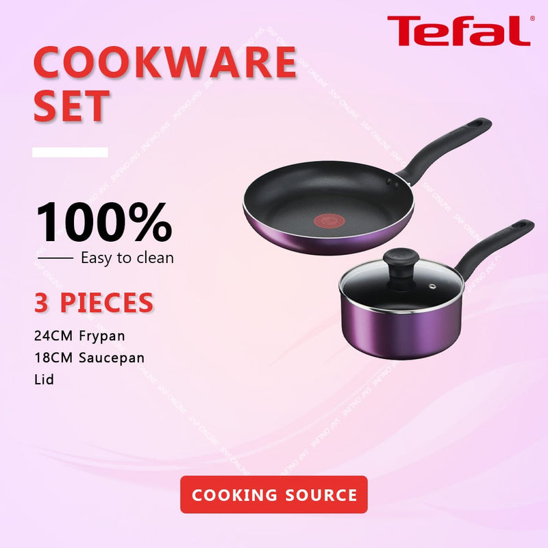 Tefal Cooking Source 3pcs Set Frypan 24cm + Saucepan 18cm Non-Stick B504S2 B504S295