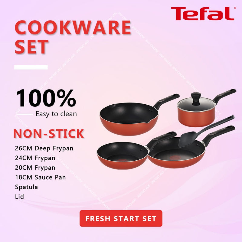 Tefal Fresh Start 6pc Set Frypan 20cm + Frypan 24cm + Deep Frypan 26cm + Sauce pan 18cm With B507S695