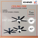 Khind Ceiling Fan (43’’) With Remote CF4301R CF4302RL / (56") CF5602RL