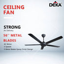 Deka Kipas Siling 5 Blade Ceiling Fan With Remote Control (56") DK10BK UPGRADE to K5 (MattBlack)
