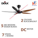Deka 5 Blade Ceiling Fan DC Motor With Remote Control (56”) DS11-BLACK / DS11-WALNUT