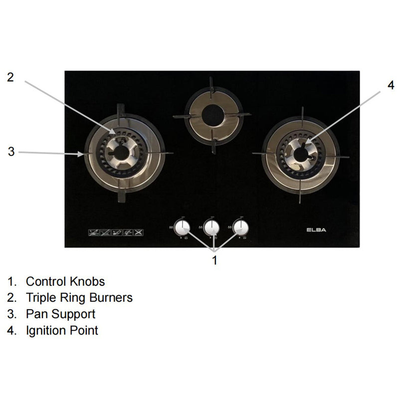 Elba Glass Hob EGH-K8843G EGH-K8843G(BK) + Elba Designer Hood INFINITO EH-J9088(SS)