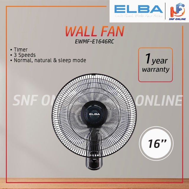 Elba 16’’ Wall Fan kipas dinding With Remote Control EWMF-E1646RC(BK) EWMFE1646RC