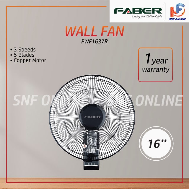 Faber Italian Style 16” Wall Fan 5 Blade with remote control kipas Dinding FWF VIENTO 1637R FWF1637R