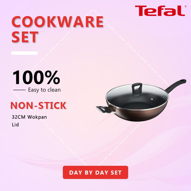 Tefal Cookware Day By Day Wokpan Pan Non-Stick WIth Lid (32cm) G14398 G1439895 (24cm) G14304 (28cm) G14366