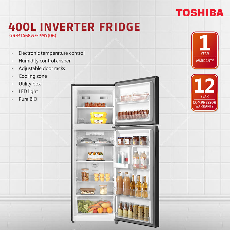 Toshiba Fridge 2 Door Inverter 400L (mora gray) GR-RT468WE-PMY(06)