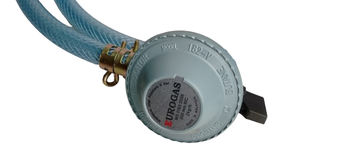 Eurogas SIRIM Safety (SET) Low Pressure Gas Regulator Complete Double Safety Rubber Hose WHITE-HOSE