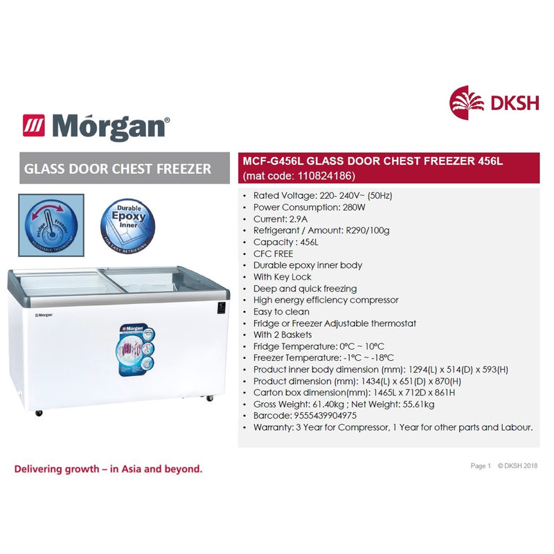 Morgan 456L Glass Door Chest Freezer MCF-G456L