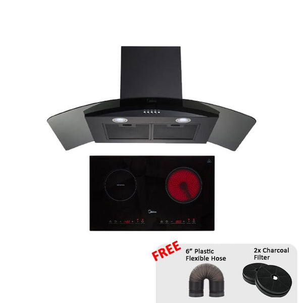 Midea Chimey Designer Hood MCH-90MV1 + Midea Hybrid induction and Ceramic Cooktop 70cm MC-IHD361 ( COMBO PACKAGE )