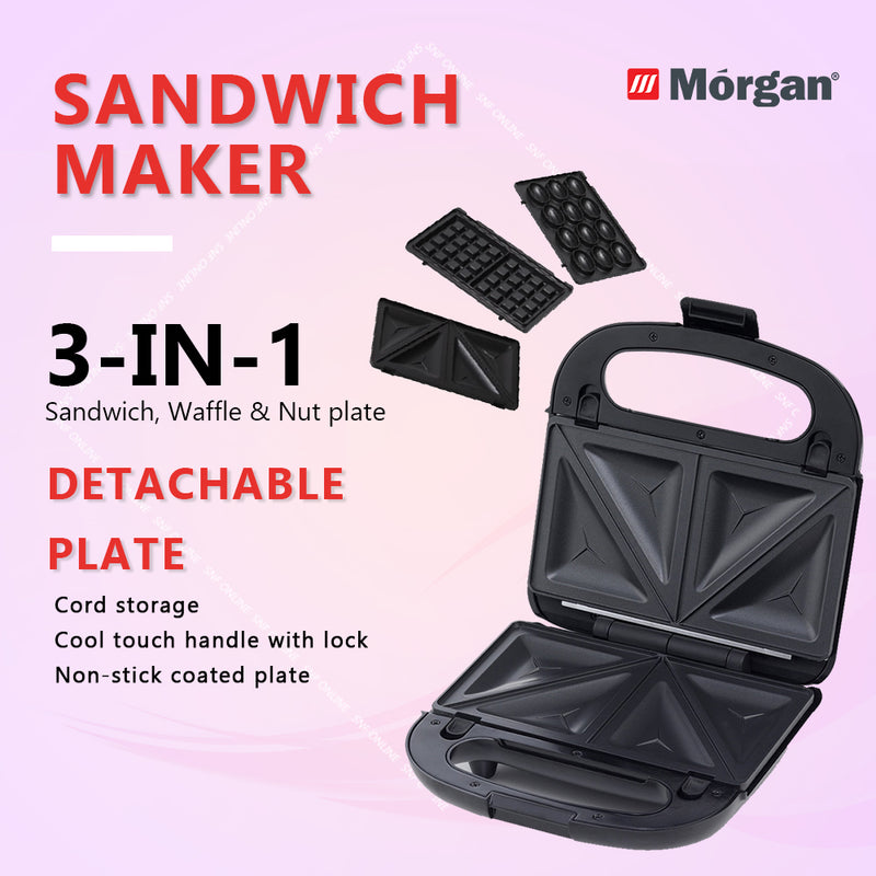 Morgan 3 In 1 Detachable Sandwich / Wafer / Bahulu Maker (Non-stick) MDM-383