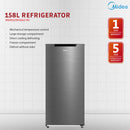 Midea Peti Sejuk 158L Single Door Refrigerator (Silver) MDRD229FGD42-MY