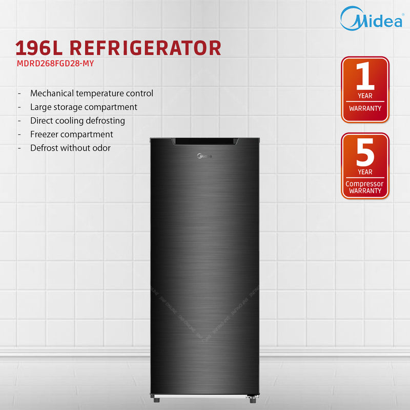 Midea 196L Single Door Refrigerator (Black) MDRD268FGD28-MY