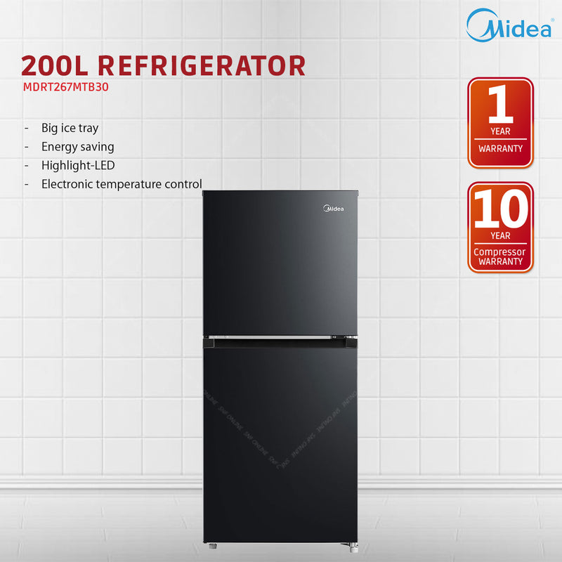 Midea 2 Door Fridge Refrigerator (200L) MDRT267MTB30