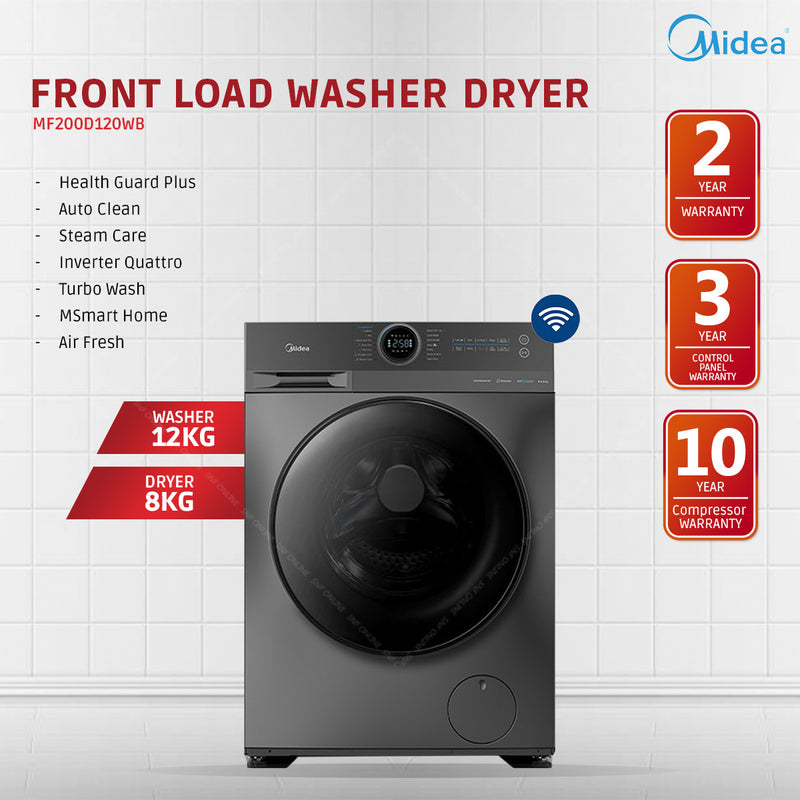 Midea 2 In 1 Front Load Washer Dryer (12KG + 8KG) MF200D120WB