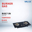 Milux Dapur Gas Kaca 2 Pembakar Built-in Two Burners Gas Cooker Glass Hob MGH-222(BK) MGH-233