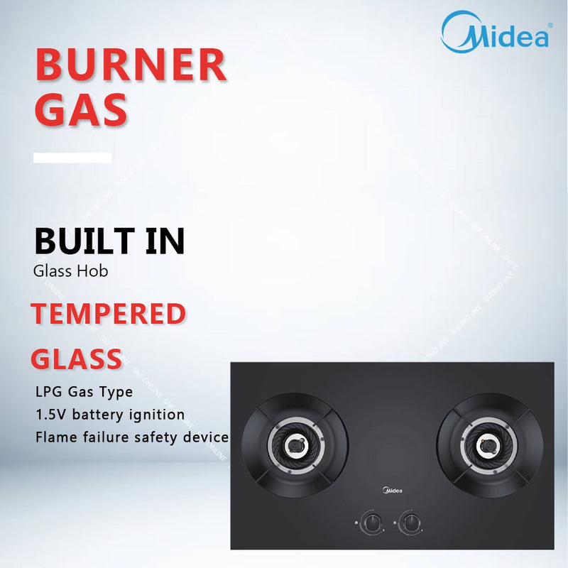 Midea 2 Burner Built-In Glass Gas Cooker Hob with 5.8kW MGH-2280GL