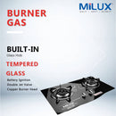 Milux Built-in Double Burners Gas Cooker Glass Hob MGH-332