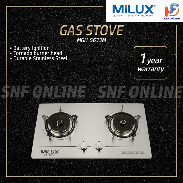Milux 2 Burner Gas Cooker Hob Dapur Built-in MGHS633M MGH-S633M